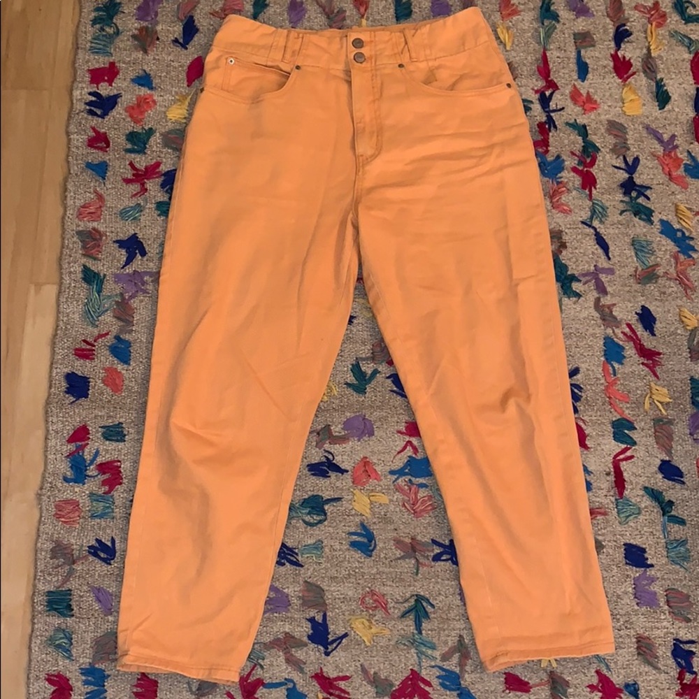 Retro-style Orange Elastic Waist Jeans
